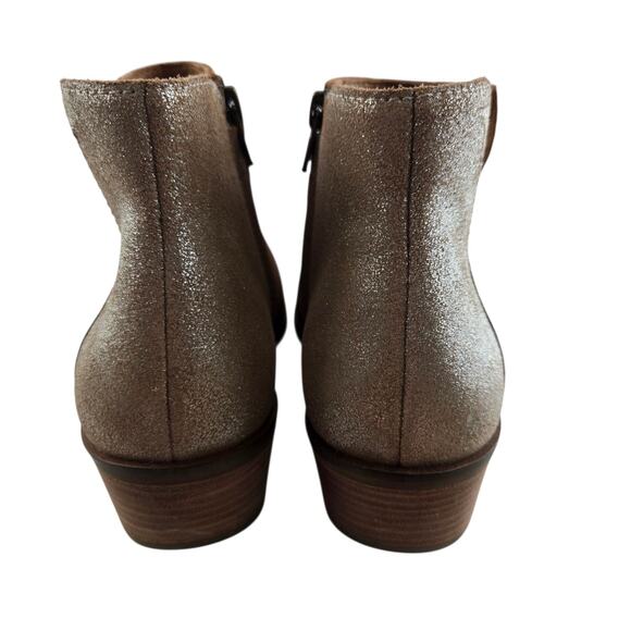 Frye Caden Ankle Boots Womens 9.5 M Cognac Brown Suede Metallic Beige Low Heel - Picture 6 of 11